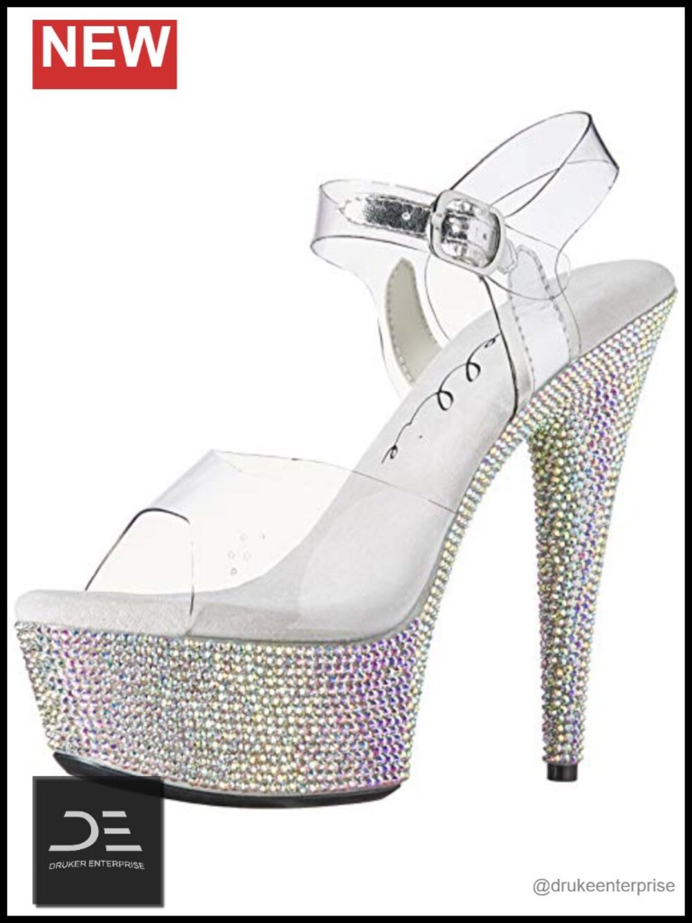 Rhinestone Platform Sandal Sparkly Heeled Sandals Open Toe Ankle Strap Dress